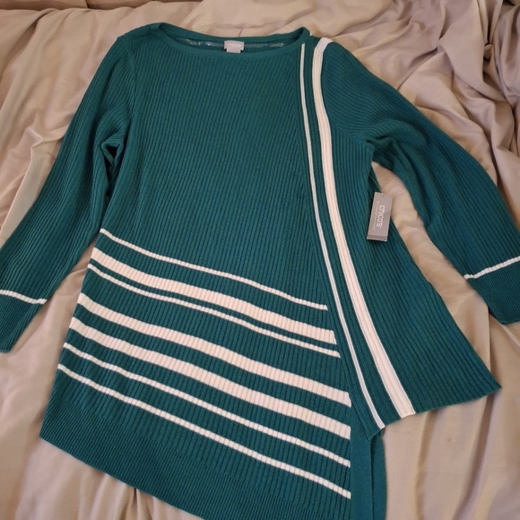 Chico's Women's Teal Green Asymmetric Hem Knit Sweater - Picture 3 of 8